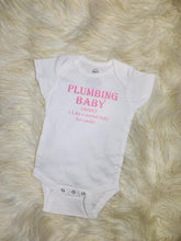 Load image into Gallery viewer, Plumber's wife T-shirt, Wife of the plumber T-shirt, Proud wife of plumber, surprise plumber party T-shirt, Mom and Baby matching T-shirts