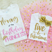 Load image into Gallery viewer, Five Birthday, Mommy and me matching T-shirts, Birthday Girl, Birthday princess, Mommy of the Birthday Princess
