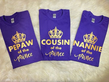 Load image into Gallery viewer, Prince Baby Shower/Prince Birthday/Prince Family matching T-shirts/Prince baby shower/Any Prince Birthday/ Birthday Boy/Birthday boy/Prince
