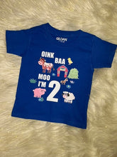 Load image into Gallery viewer, Two Birthday dabble sided T-shirt/Two Birthday/Oink baa moo I am two/Birthday Boy Farm/2/Farm Birthday/Birthday Girl Farm/Two Birthday
