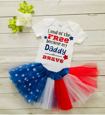 Land of free because of my Daddy/4th of July baby outfit/My first 4th of July/Independence day baby outfit