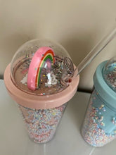 Load image into Gallery viewer, Rainbow blank globe cup/450ML Cute Rainbow Cup Double Plastic with Straws /Cold cup
