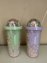 Load image into Gallery viewer, Rainbow blank globe cup/450ML Cute Rainbow Cup Double Plastic with Straws /Cold cup

