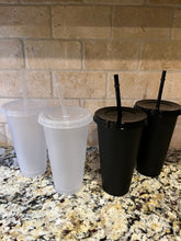 Load image into Gallery viewer, Reusable Black Matte Cold Cup 24oz/24oz  cold cup/24oz cup for decoration/no logo reusable plastic cup
